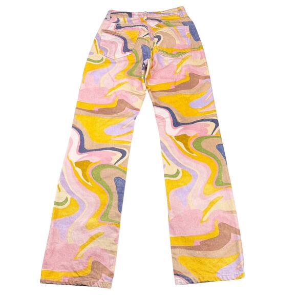ZARA Straight Leg Abstract Swirl Print Jeans Size 2 Multicolor - Picture 9 of 11
